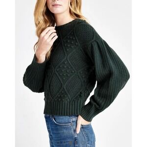 Splendid Leonie Bobble Sweater Balloon Sleeves Speckle Green Size XS Cotton Wool